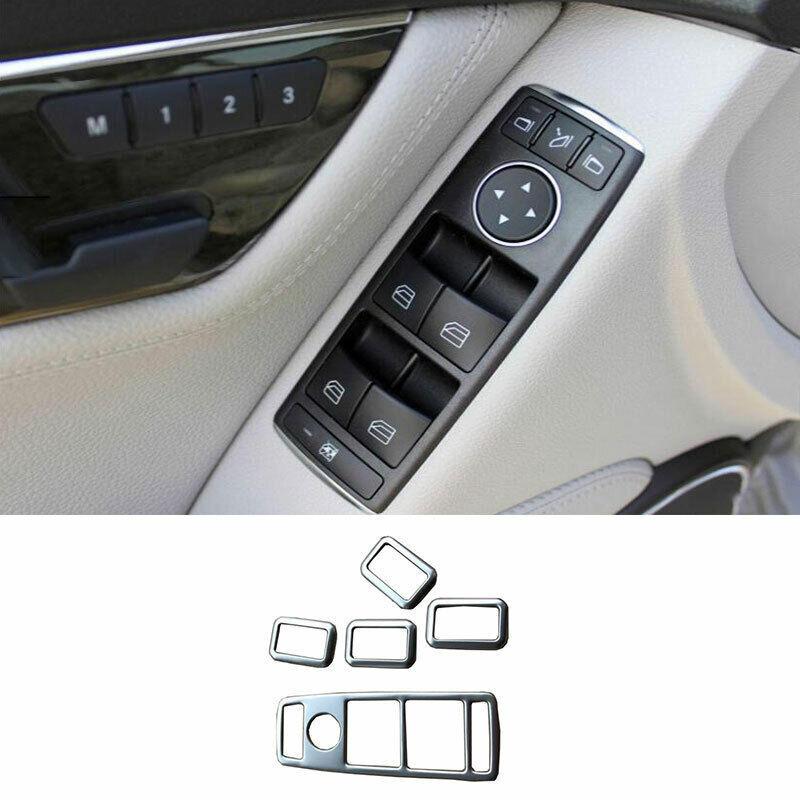 Silver Titanium Window Lock Lift Panel Trim Frame Fit For Benz C-Class 2007-2014