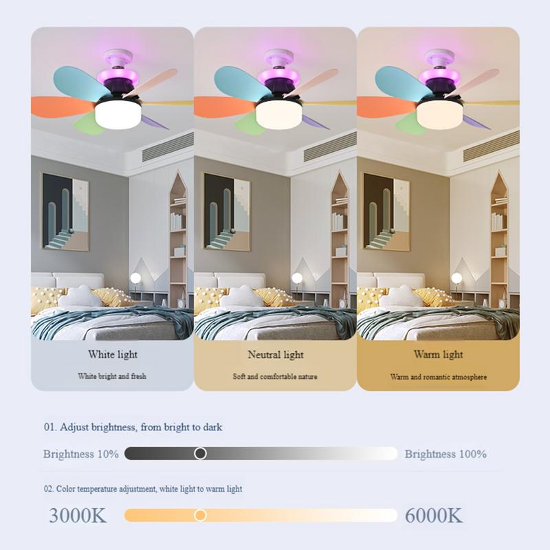1 Set 40W Fan Light Snaps-on Detachable Fan Blade Design Household Silent RGB Dimming Fan Light For Bathroom Bedroom Kitchen