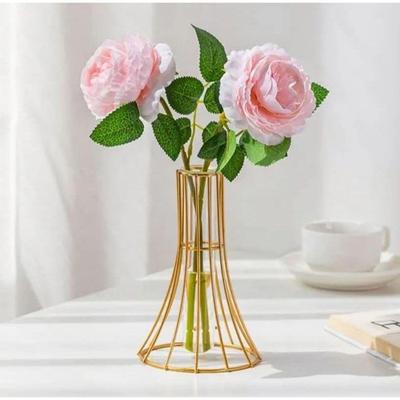 1 Stück Metallvase für Heimdeko, Wohnzimmer, Schlafzimmer, Büro, Tischdekoration | Vermehrungsstation mit Metallrahmen, Reagenzglas-Glasartikel