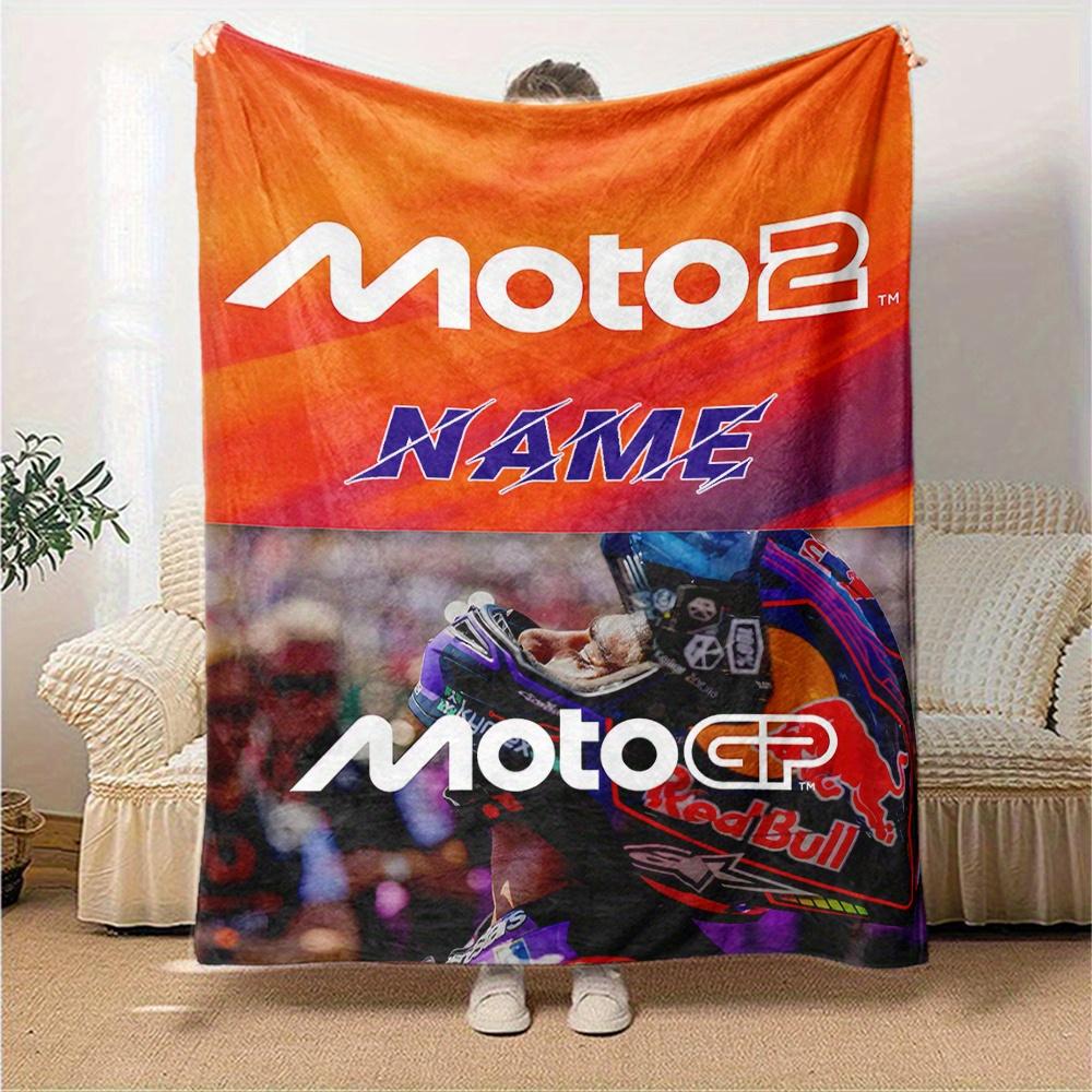 Motorcycle Rider Helmet Race Track Print Blanket Personalized Name Soft Lightweight Versatile Suitable For Sofa Bed Picnic Office Car Travel Machine