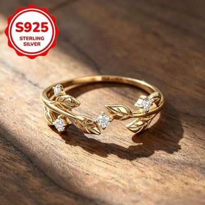 1Piece 925Sterling Silver Women's Ring Inlaid with Shimmering brilliance3A Grade Zircon Blade Design Jewelry Gifts with Beautiful Meanings