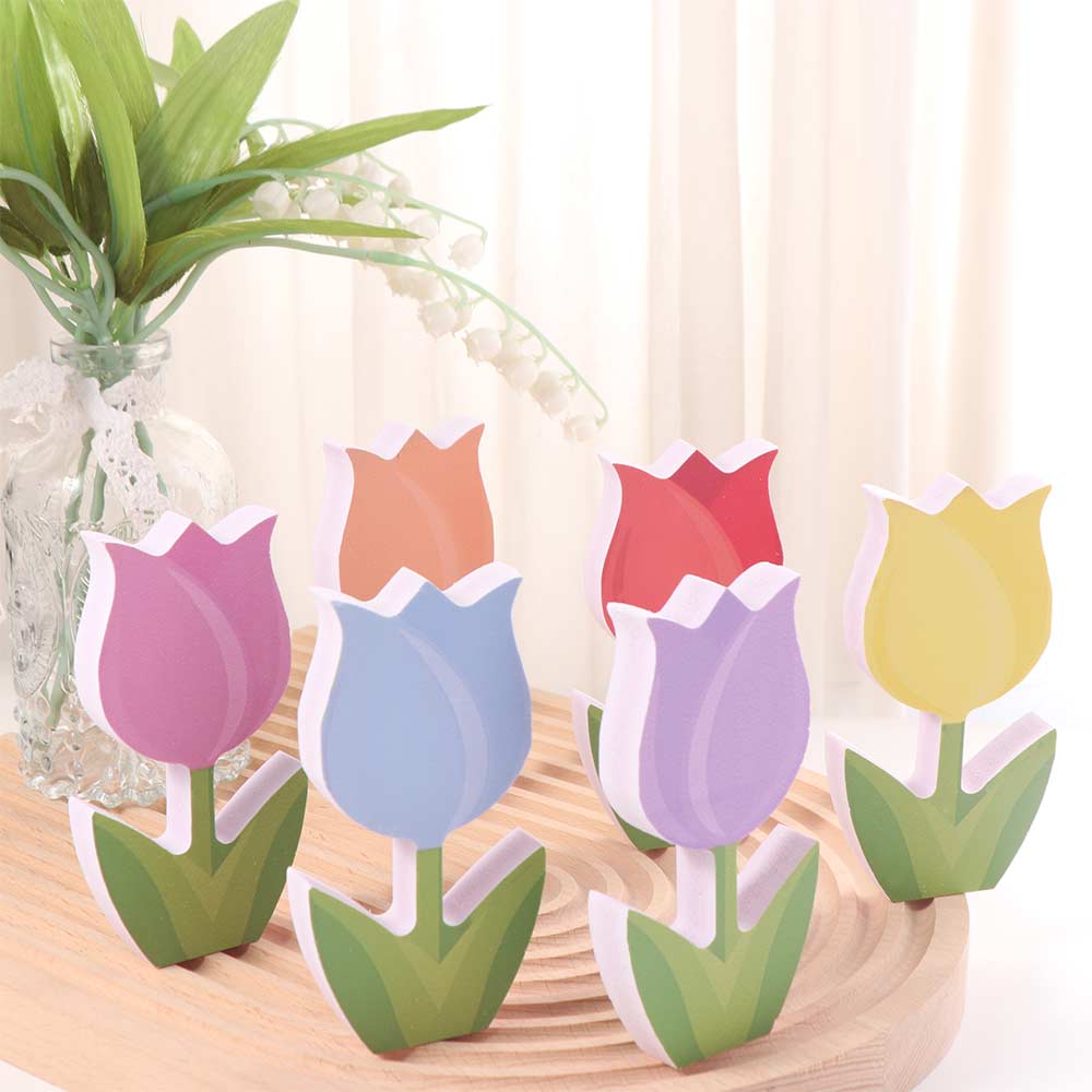 6Pcs Double-Sided Tulip Layered Tray Decoration Candy Color Plastic Floral Decoration  Office Decor