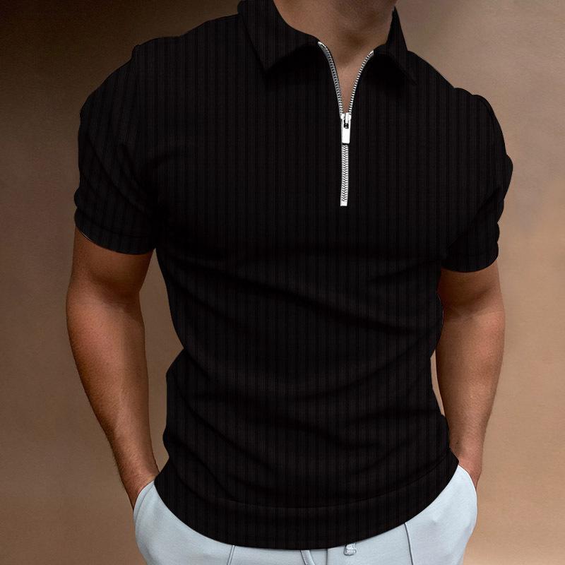 Abbigliamento Uomo Estate Moda Manica Corta Sportivo Strisce Zip Polo
