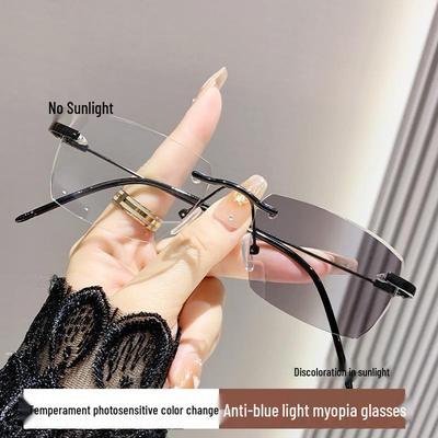 Frameless Fashionable Photochromic Anti-Blue Light Prescription Glasses for Men & Women