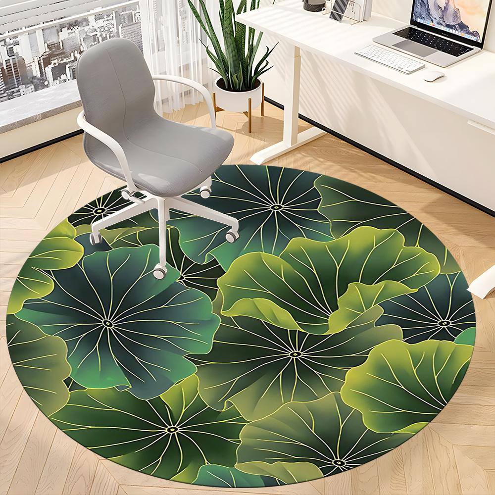 1pc Lotus Leaves Pattern Office Round Area Rug, Indoor Mat Suitable ForOffice, Under Office Chairs Bedroom Living Room Home Decor, Room Decot080