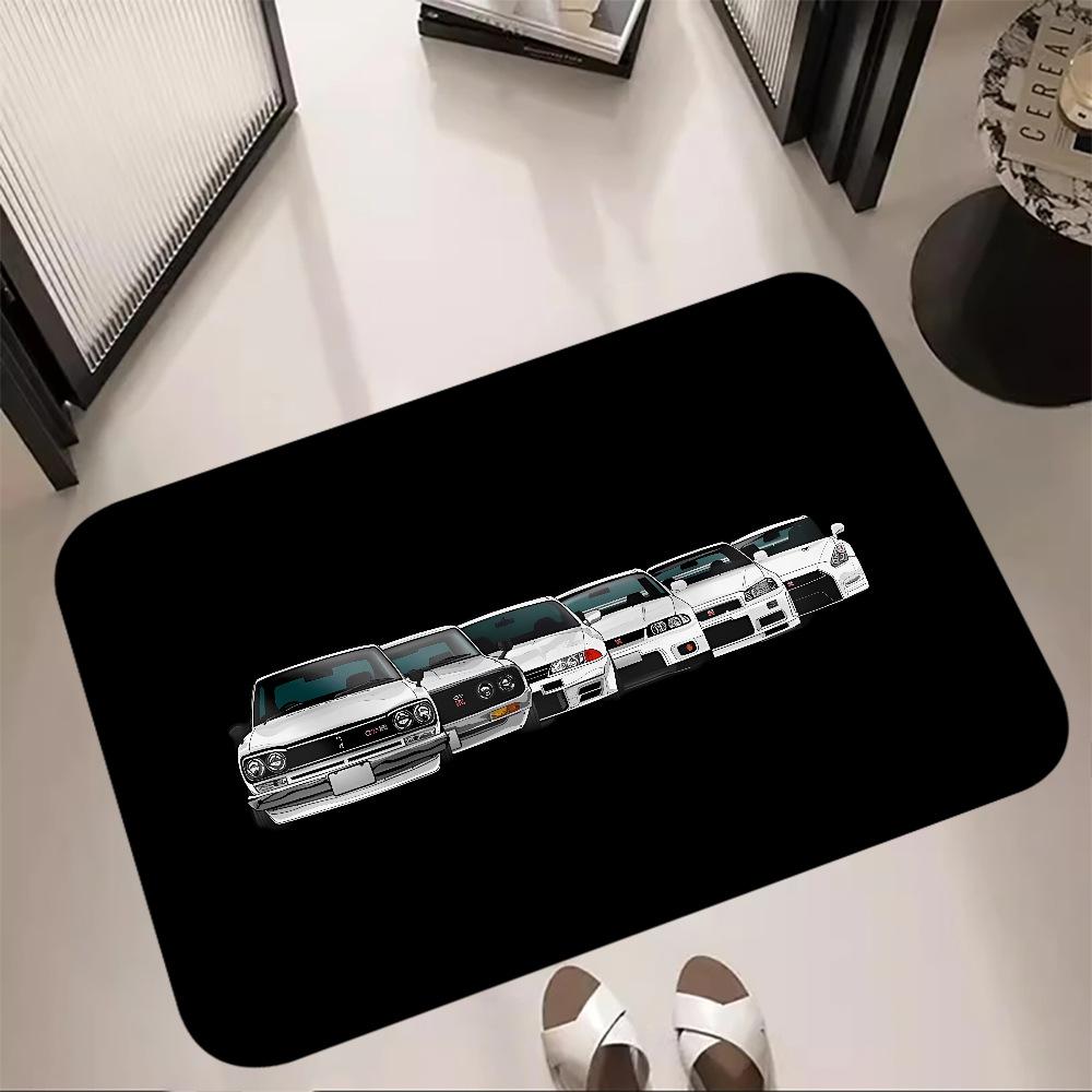 Racing Car Graffiti Art Carpet Mat Black White Urban Trendy Automotive Cartoon Illustration Home Decoration Rug Welcome Mat