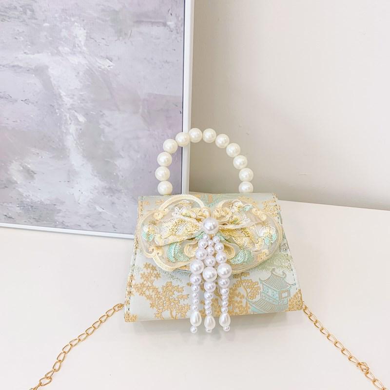 Charming Ancient-Style Pearl Handbag for Little Girls – Cute Outdoor Princess Coin Purse