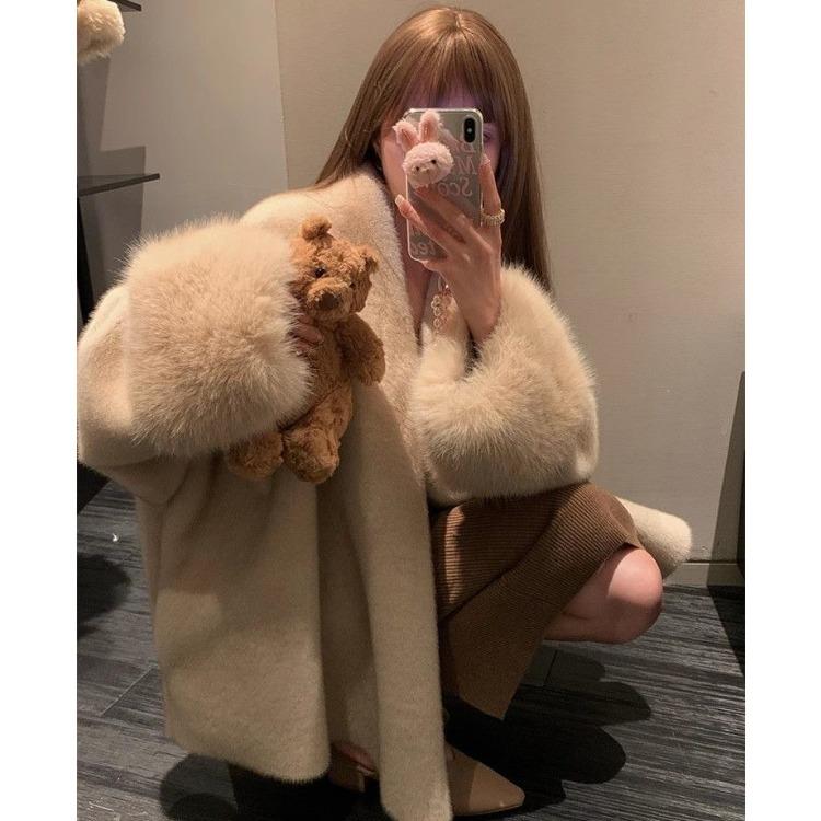 Winter Faux Mink Fur Jacket Women Loose Fit Elegant Style Outerwear Coat