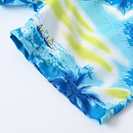 Toddler Boy Hawaiian Outfit Set Sunset Palm Leaves Shirt Shorts Kids Seaside