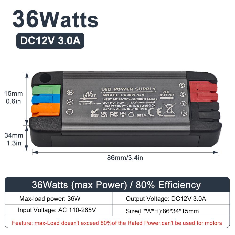 Ultra-thin LED Power Supply 36W 65W 100W 200W AC 110-265V Worldwide Compatible DC 12V 24V Silent Lighting Transformer LED Conver