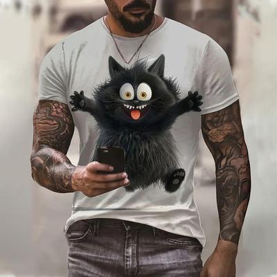 T-shirt da uomo estive con stampa di gatti T-shirt 3D casual a maniche corte Moda Streetwear Girocollo Pullover Abbigliamento maschile oversize