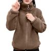 Cappotto invernale in sherpa da donna Fuzzy caldo colletto alla coreana in tinta unita Vestibilità ampia Chiusura con cerniera Doppia tasca con spalle scoperte Cappotto femminile da donna a maniche lunghe