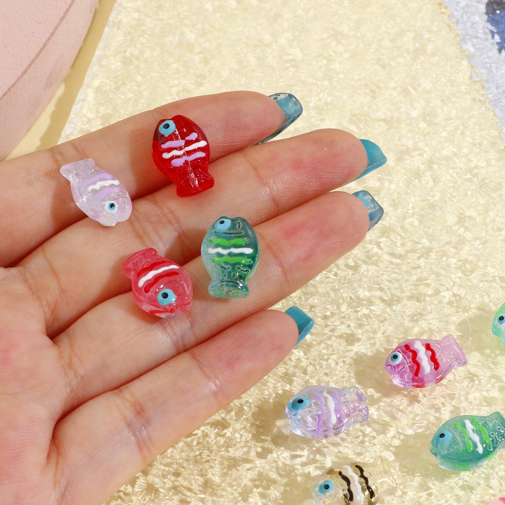 5 PCs Lampwork Glass Beads Ocean Jewelry Beads For DIY Charm Jewelry Making Fish Animal Multicolor AB Rainbow Color  14mm X 10mm
