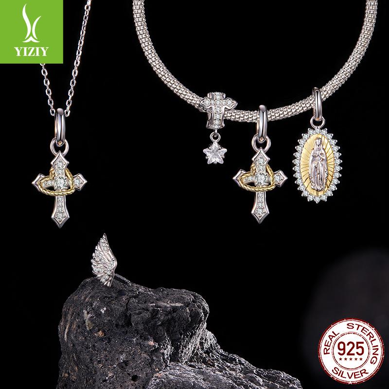 S925 Sterling Silver Virgin Of The Cross Pendant Accessories Personalized Diy Wings Bracelet Beaded