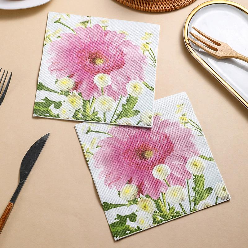 20Pcs Pink Flower Printed Paper Napkins, 2-Ply Disposable Napkins for Baby Shower Birthday Party - Table Decor Tissue Supplies