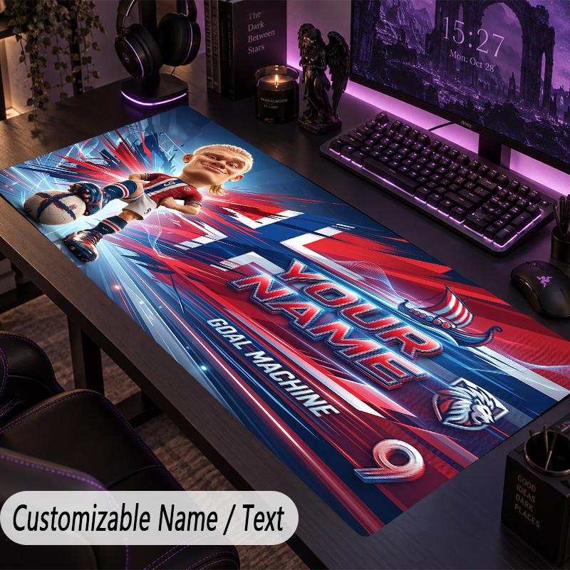 Large Mouse PadErling Haaland Custom Name Text Personalized Desk Mat Non Slip Gaming Pad