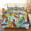 Fashion Bedding Set Cartoon Graffiti Polyester Duvet Cover Pillowcase Single King Double Full Queen Size Polyester Quilt Cover