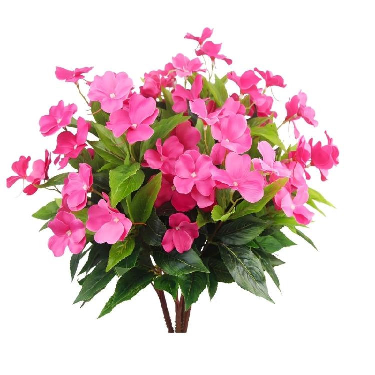 Pack of 2 Artificial Impatiens Balsamina Flowers Realistic Floral Arrangements Silk Stems for Tabletop Displays