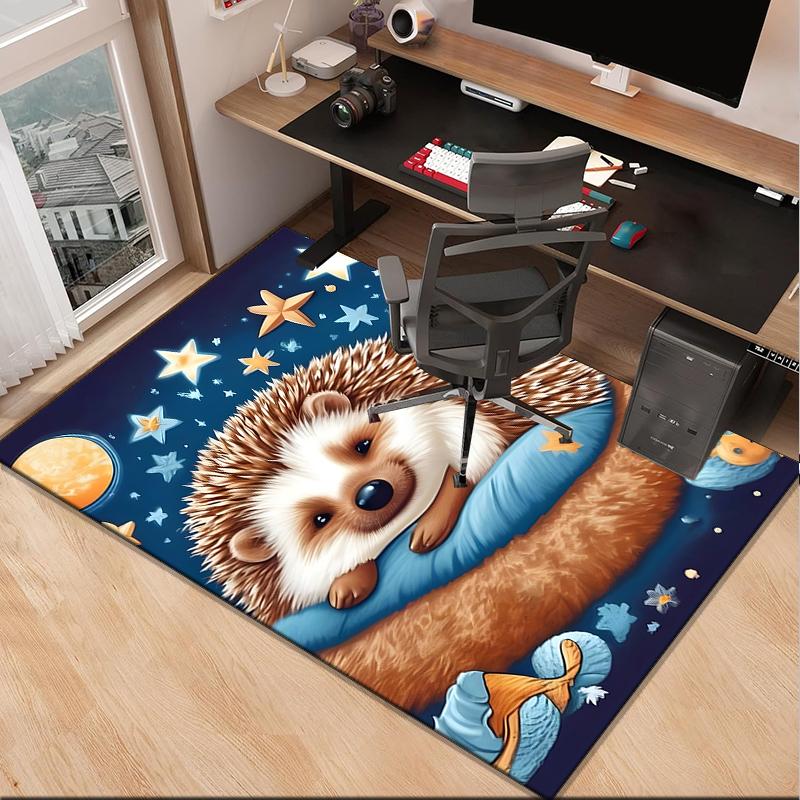 Sleepy Hedgehog Dreams Office Rug Chair Mat, Game Carpet, Suitable for Front Door, Bedroom, Living Room, Desk, Holiday Gift