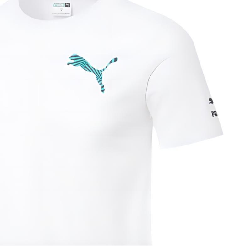Puma Tricou sport casual cu mânecă scurtă, cu imprimeu cu logo, cu decolteu rotund, pentru bărbați Topuri Alb 596631-02