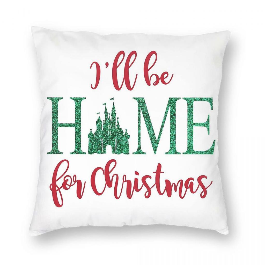 Ill Be Home For Christmas Square Pillowcase Polyester Linen Velvet Pattern Zip Decor Home Cushion Cover
