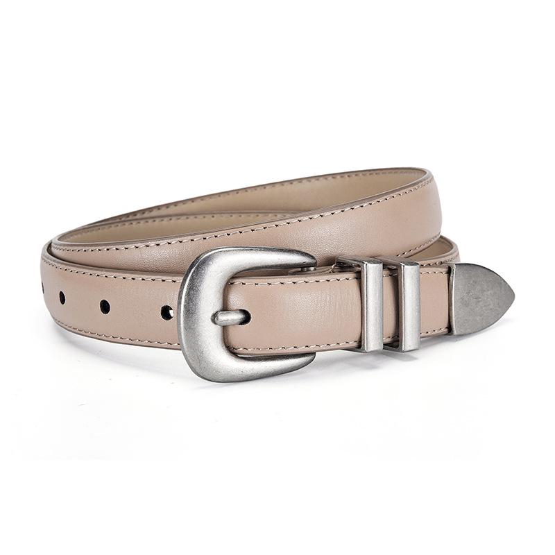 Ceinture pour femme en cuir véritable avec boucle fer à cheval, polyvalente, amincissante et tendance style coréen pour jeans, cuir de vache noir.