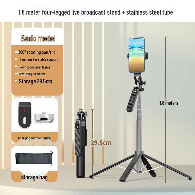 

1.8m Selfie Stick with 360° Rotating Gimbal, Phone Shooting Stand, Fill Light & Live Streaming Floor Stand