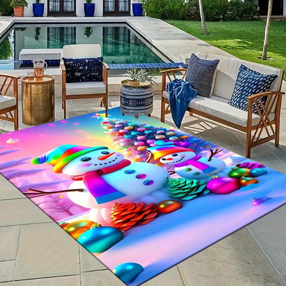 1pc Christmas Themed Rug, Colorful Snowman and Christmas Tree Print, Bedside Carpet, Non slip Laundry Room Mat, Machine Washable Water Absor