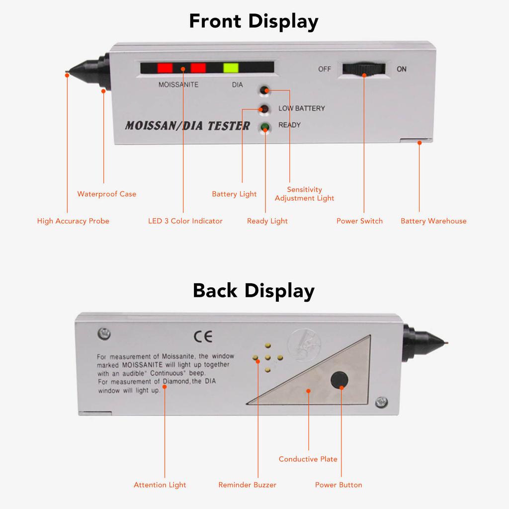 Teststift Moissanit Stift LCD-Anzeige Tester Moissanit Härtedetektor Juwelier Testwerkzeug mit LED-Anzeige