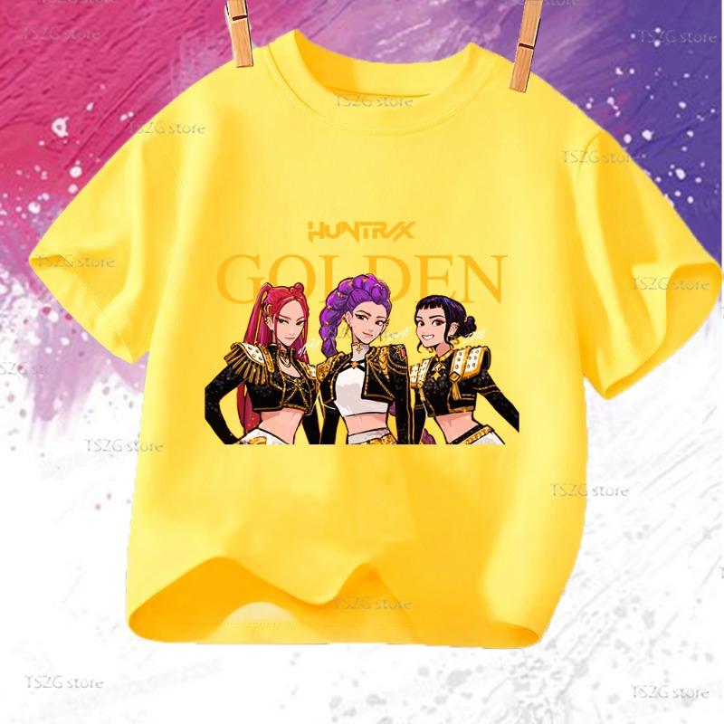 Huntrix Kpop Demon Hunters T-Shirt for Boys Girls T-shirt Fans Gift Summer Crew Neck Short Sleeve Tees Fashion Kids T-shirt