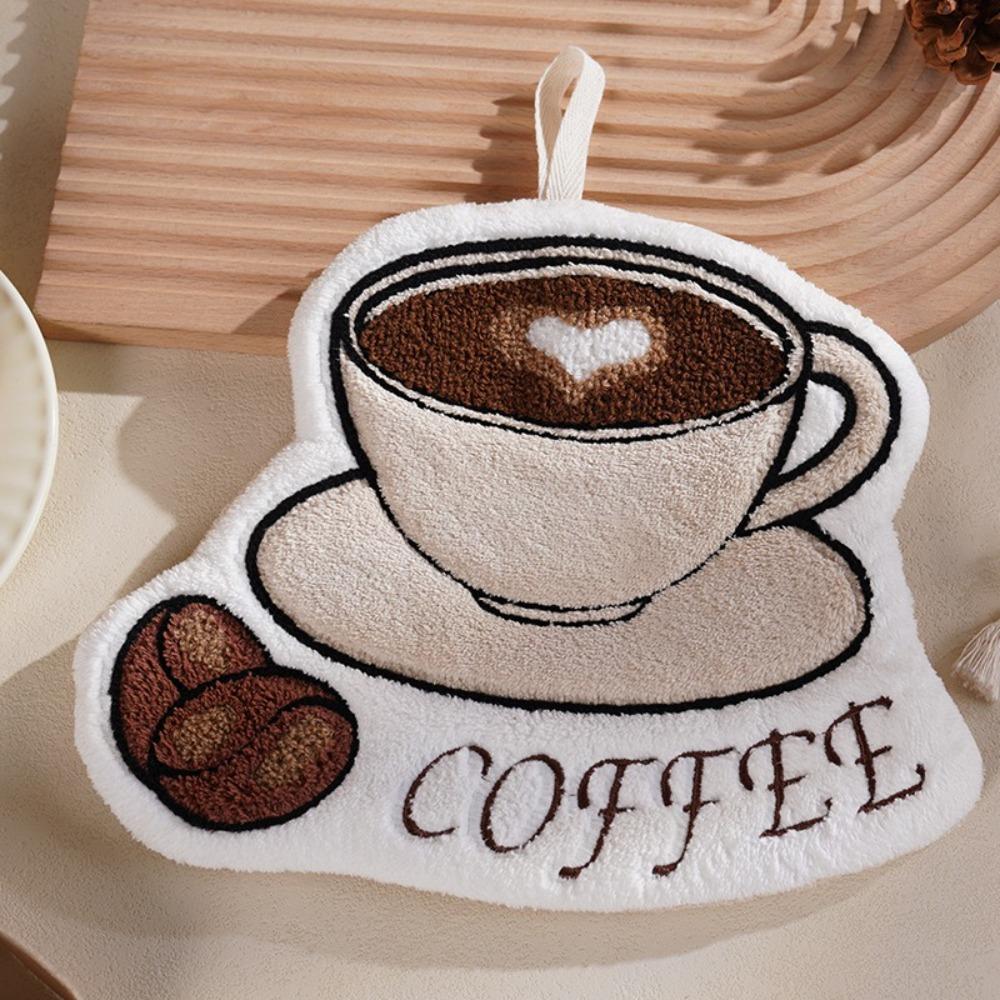 New Coffee Print Hand Towel Kitchen Bathroom Kids Bathing Small Towels Soft Absorbent Tableware Cleaning Hanging Towel