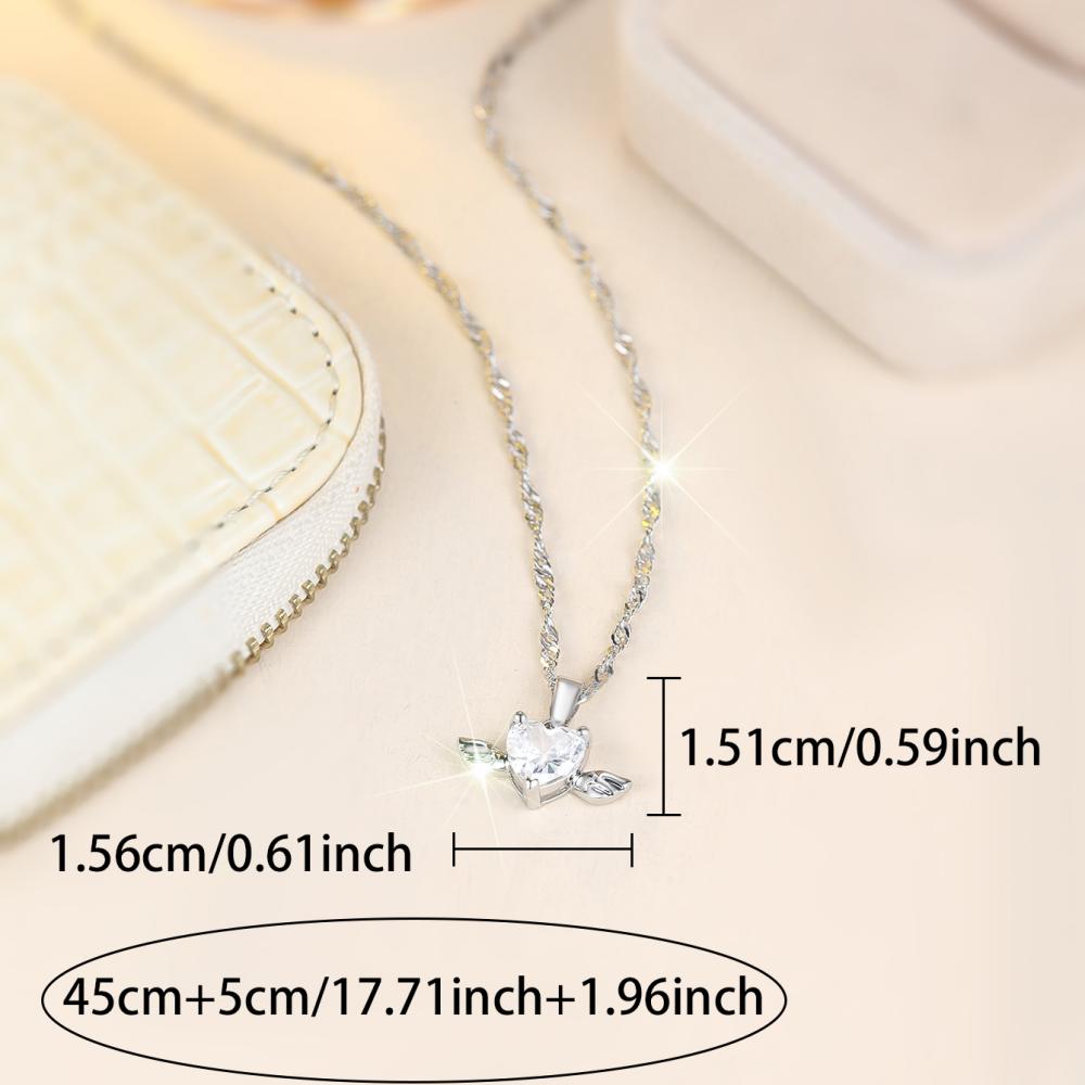 Silver Angel Wing Heart Necklace with Large Sparkling CZ Crystal Guardian Pendant Romantic Chain Jewelry Gift for Her