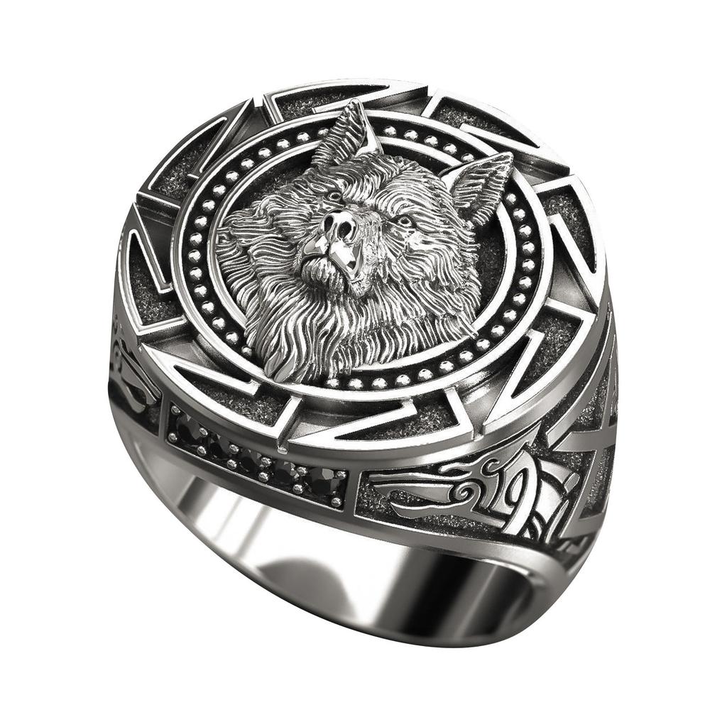 Inel vintage Wolf Totem Thai Inel Wolf Head pentru bărbați