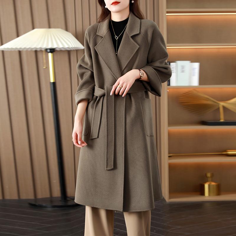 100% Wool Women Coat TIDENOVEL Autumn Wool Long Coat Handmade Pea Coat Winter Warm Wool Long Jacket Overcoat
