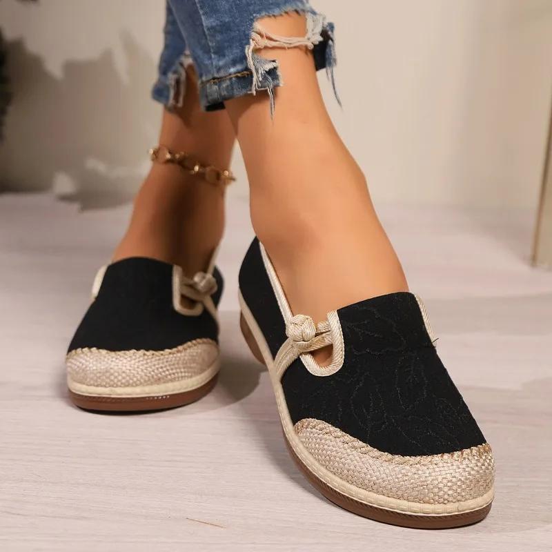 Microfiber Round Toe Flats Spring/autumn Slip-on Female Shoes on Sale 2024 High Quality Solid Weave Novelty Flats Sapatos Rasos