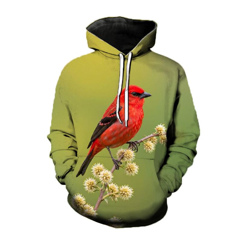 Qush naqshli xudili, Chug'urchuq 3D bosma, erkaklar, ayollar, moda, uzun qisma, kapyushonli sviterlar, katta o'lchamli Y2k pulover, erkaklar uchun top kiyim
