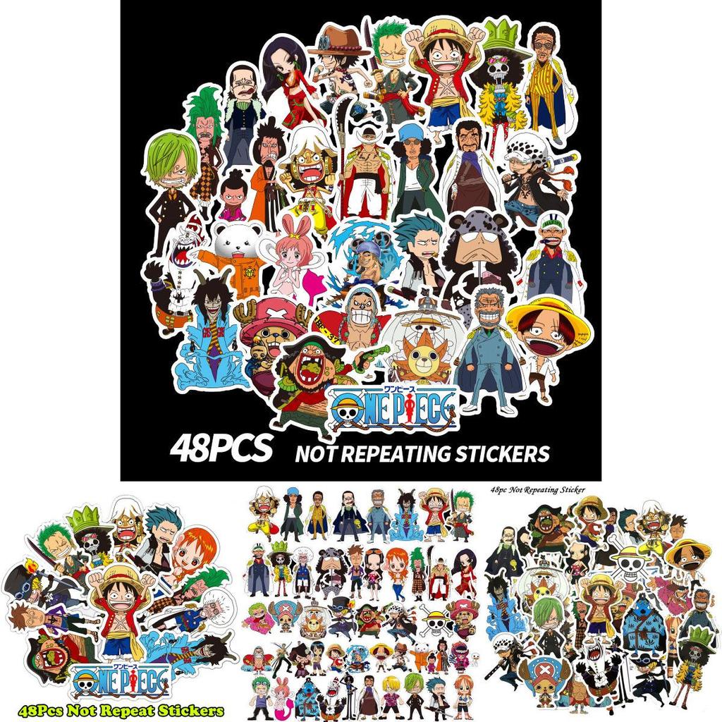 48pcs One Piece Anime Cartoon Stickers Collection For Laptops And Luggage Waterproof Pvc