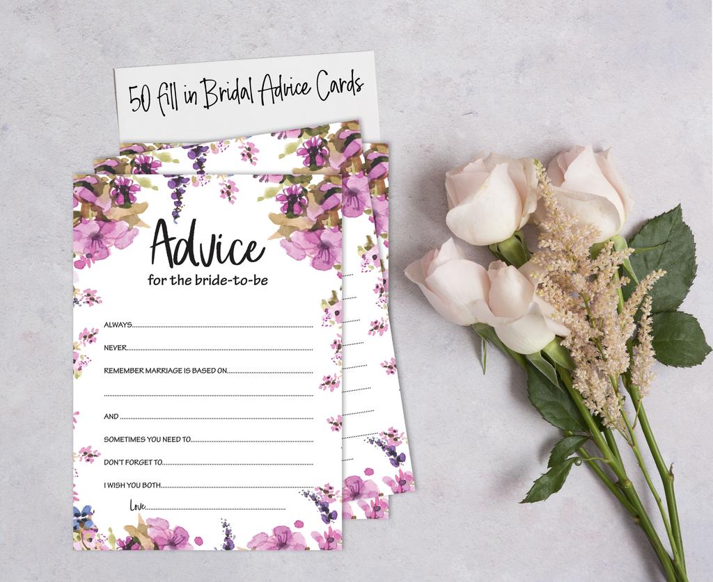 Inkdotpot Advice For The BrideA  CardsA  Set Of 50A  FloralA  Bridal Shower Activity