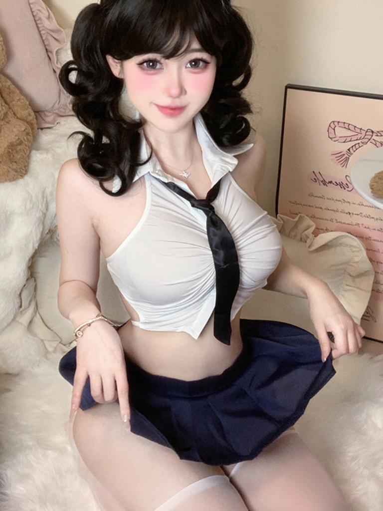 Sexy Pure Desire Short Top Pleated Academy Two Piece Skirt Set Sexy Pure Desire Uniform Fashion Sweet Women Skirts New K54M
