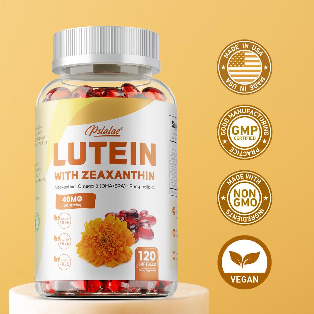 Lutein Softgels, Containing Zeaxanthin, Astaxanthin, Omega-3 and Phospholipids, 40 Mg, Suitable for Adults.