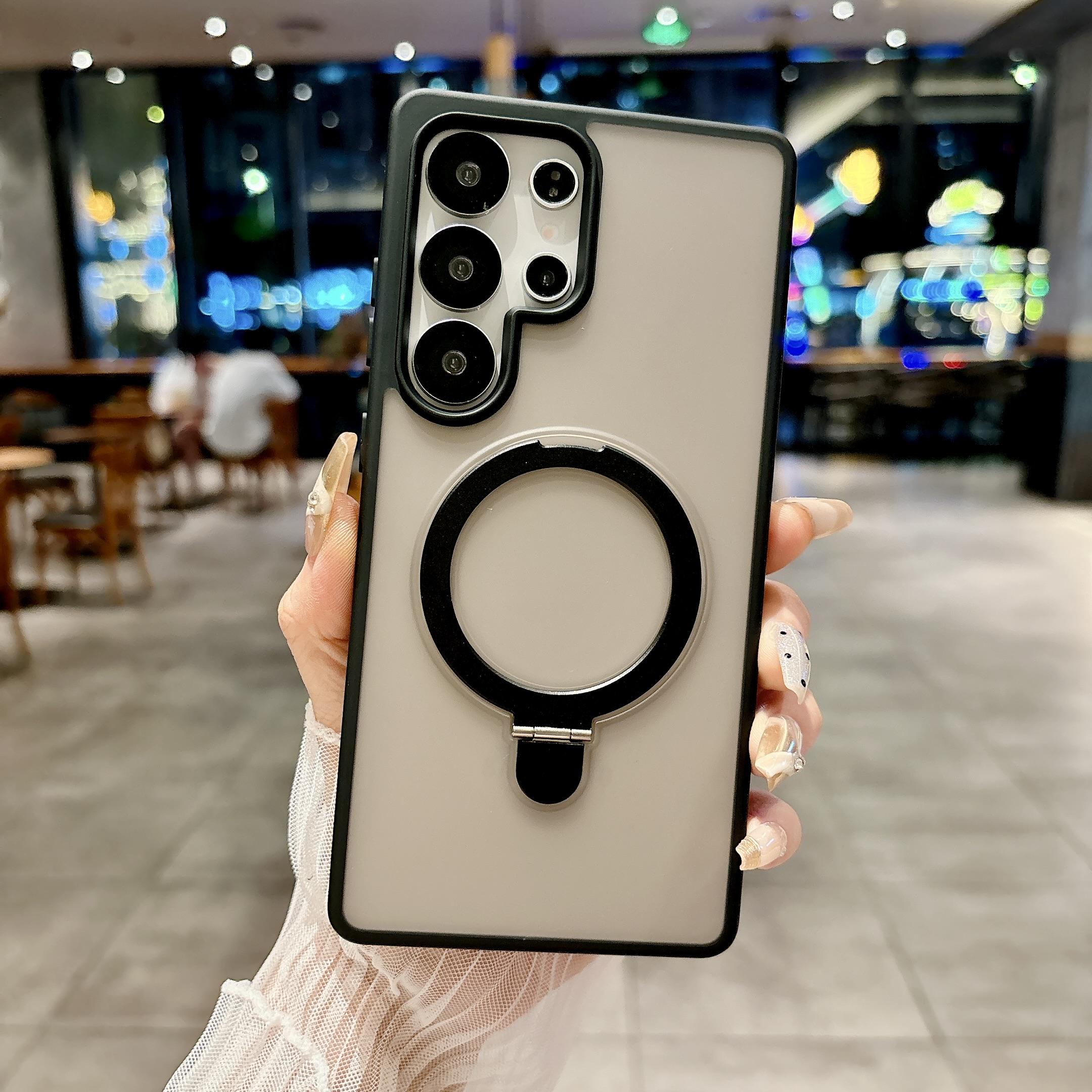 

Матовый цвет Защита линз камеры Магнитная зарядка Бампер Чехол для телефона с подставкой 360 Для Samsung S25 Ultra S24 S23 FE S22 Plus Прозрачная мягкая накладка Samsung Galaxy S22 Ultra чёрный