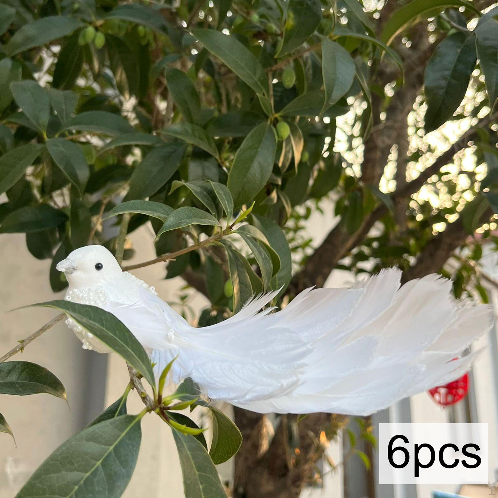 

6 штук искусственных птиц из пенопласта с зажимом с перьями для декора белый