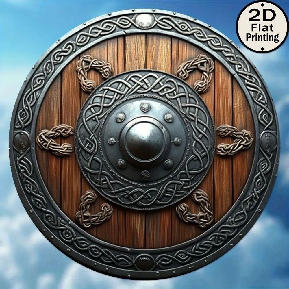 Round Metal Poster, Retro Embossed Viking Shields, Home & Garage Decor
