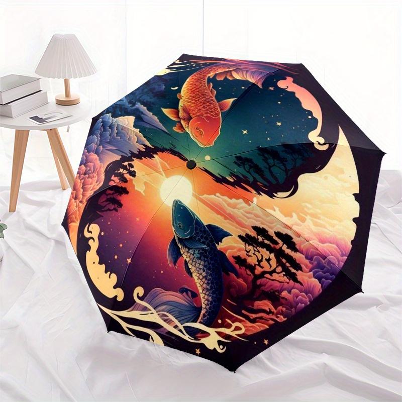"Yin-Yang Fish Sunset Clouds Circular Art Print"Umbrella, Portable 3-Fold Compact Umbrella for Men & Women ES44