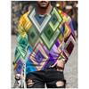 T Shirts for Man Geometric Block 3D Print Autumn Long Sleeve T-Shirt Pullover Casual Male Tops Street Lightweight Men's Clothes