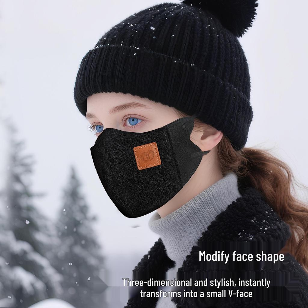 3D Face-Slimming Lambswool Winter Mask - Warm, Cold-Proof, and Windproof Teddy Fleece for Outdoor Use