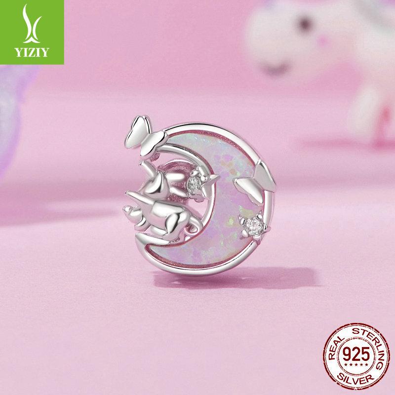 Opal Lune Chat Bracelet DIY Perles Perles Libres, Cœur Fille Douce Argent Sterling S925 Ornement Cordon