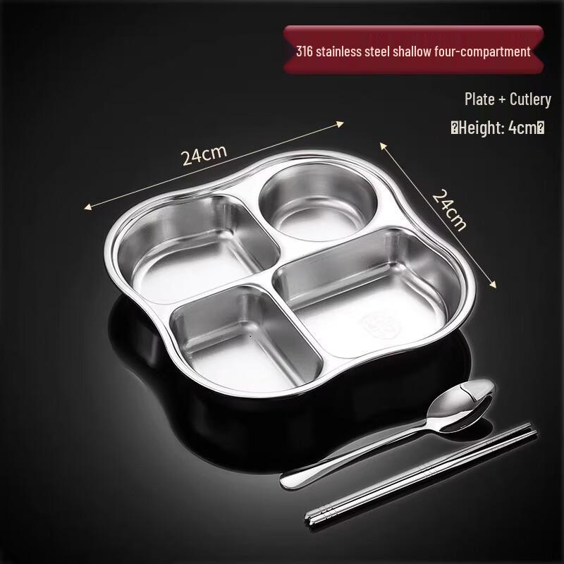 Food Grade 316 Stainless Steel Divided Meal Plate