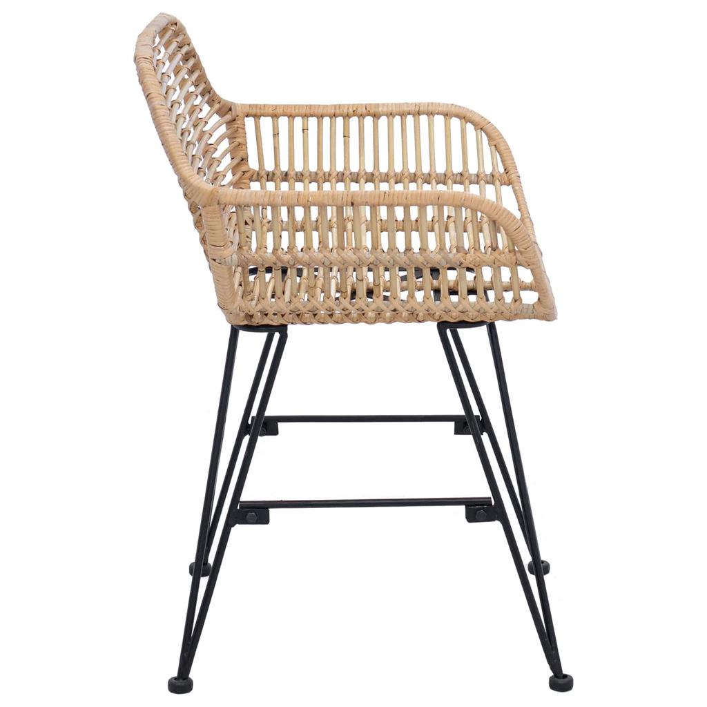 Dining Chair 2 Pcs Rattan and Iron Natural 55 X 50 X 74 Cm