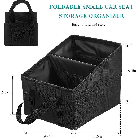 Car Seat Organizer, Collapsible Passenger Seat Organizer with Detachable Divider & Handle, Multiple-Pocket Car Storage Organization for Console Floor